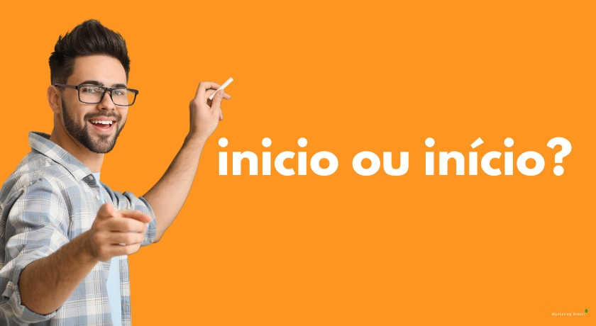 Ilustração explicativa sobre o uso correto de 'inicio' e 'início' na língua portuguesa.