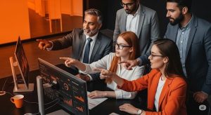 Pessoas vendo um grafico no computador