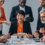 Pessoas em volta da mesa discurtindo algo