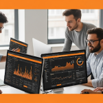 Pessoas em um escritorio vendo graficos no computador