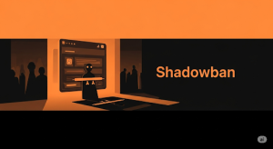 Computador com shadowban escrito na tela