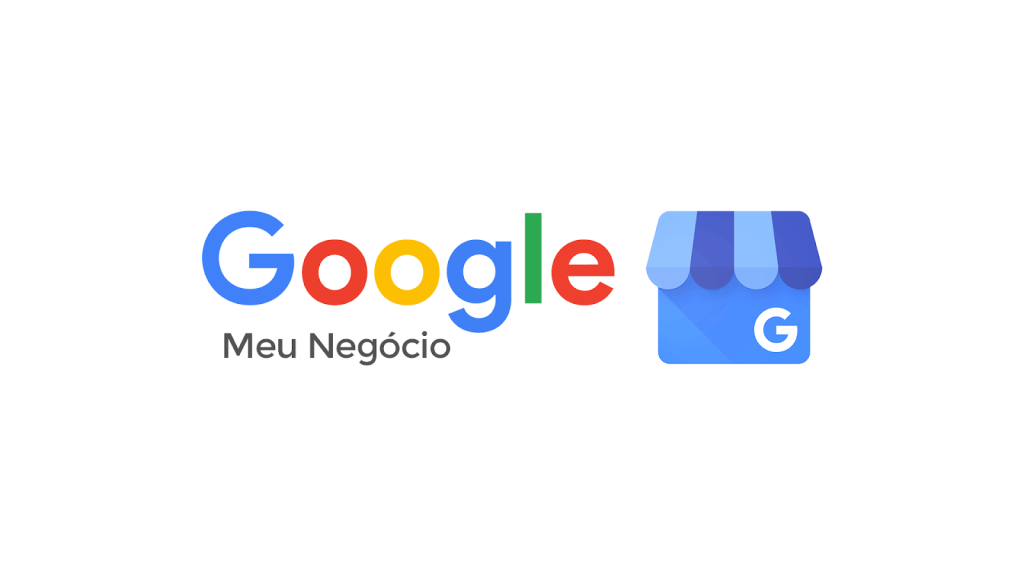 Logotipo do Google Meu Negócio com o nome “Google” colorido e um ícone de loja azul com a letra “G”.