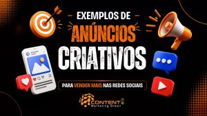 Arte com fundo preto e elementos em laranja, branco e verde. No topo aparece o rótulo “EXEMPLO 21” e, no centro, o texto principal “ANÚNCIO COM BENEFÍCIO FINANCEIRO”, com destaque em verde na palavra “benefício”. À esquerda há um megafone e moedas com símbolo de dinheiro; à direita, um gráfico crescente verde com seta de alta, reforçando crescimento financeiro. O visual comunica ideia de anúncios voltados para resultados financeiros, crescimento de lucro e performance em campanhas digitais.