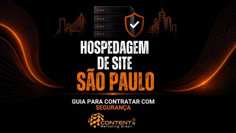 Arte institucional sobre “Hospedagem de site São Paulo”, destacando um guia de contratação com foco em segurança e confiabilidade. O design utiliza elementos de infraestrutura digital com servidores, escudo de proteção e ícones de suporte, reforçando velocidade, estabilidade e proteção de dados. A mensagem central enfatiza a importância de escolher uma hospedagem local ou estratégica em São Paulo para garantir melhor performance, suporte especializado e alta disponibilidade. Os benefícios apresentados incluem mais velocidade, segurança total, suporte humano, uptime elevado e escalabilidade para crescimento do negócio.